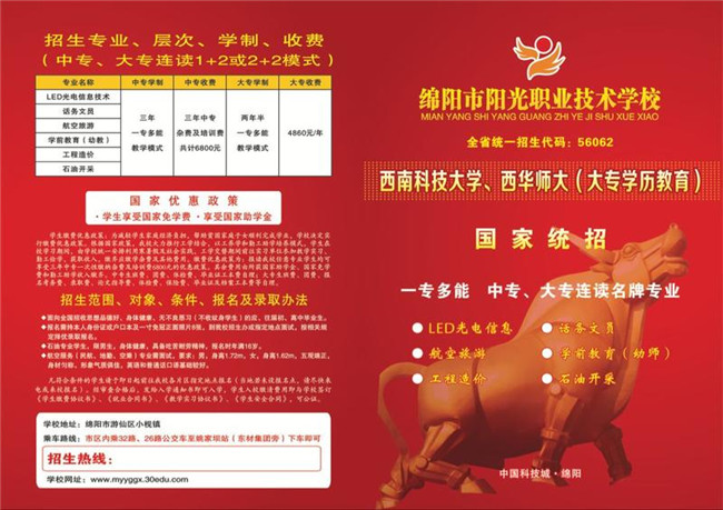 2021年绵阳市阳光职业技术学校招生简章