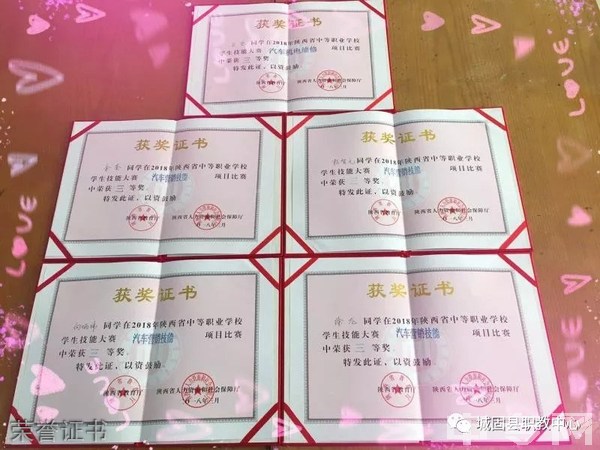 城固县职教中心(陕西机电工业技工学校)荣誉证书