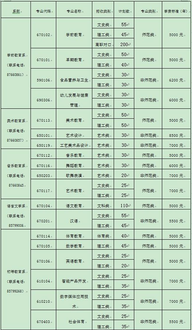 重庆幼儿师范高等专科学校2024年分类考试招生专业一览表